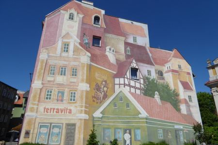 Das Mural Śródka bildet eine Stadtlandschaft fast in 3D ab.