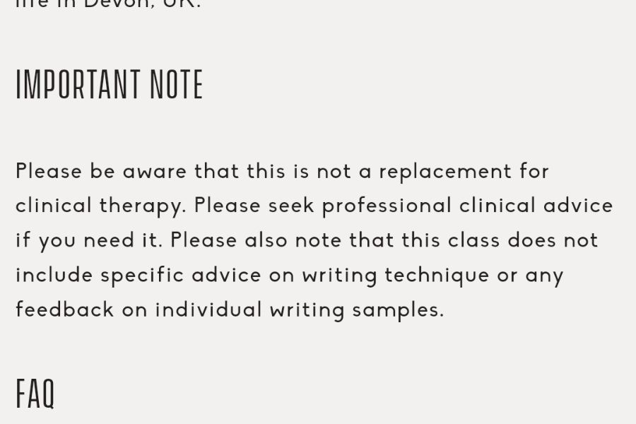 Hinweis eines Online-Schreibkurses, dass dieser keine Psychotherapie ersetzt.