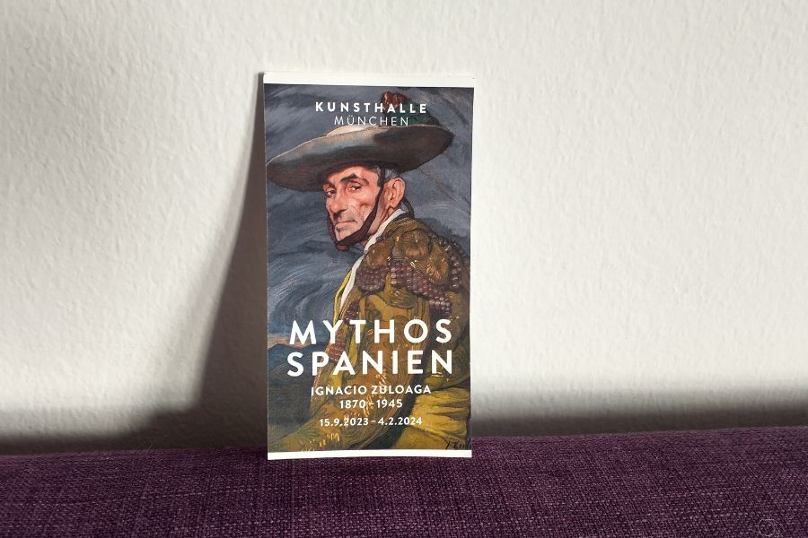 Eintrittskarte für die Ausstellung "Mythos Spanien" in der Kunsthalle München.