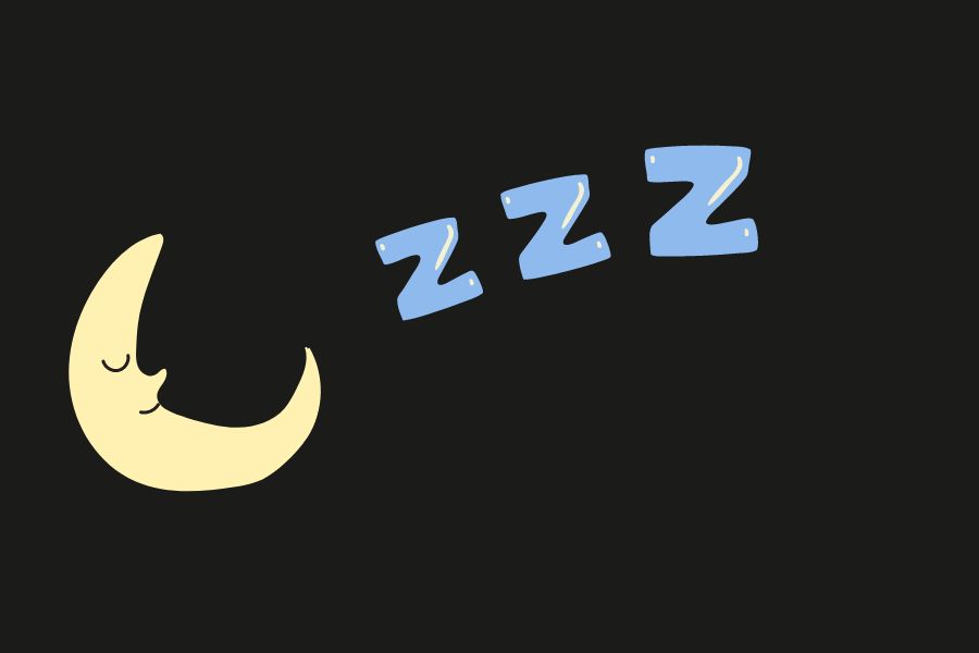 Ein gezeichneter, schlafender Halbmond und die Buchstaben "zzz" auf schwarzem Grund.