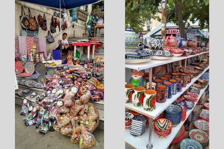 Souvenirstände auf dem Chorsu Basar in Taschkent, Usbekistan.