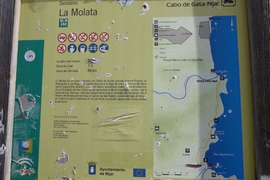 Informationstafel zur Wanderung La Molata, Cabo de Gata.