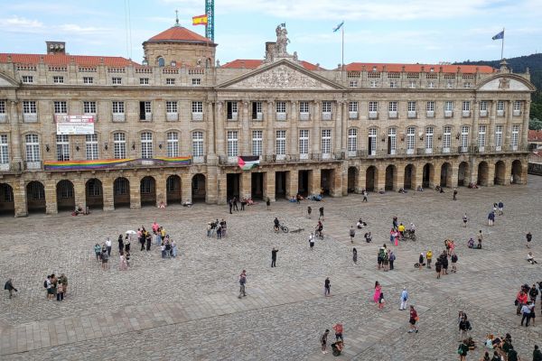 Blick auf die Praza do Obradoiro vom Balkon der Kathedrale aus, Santiago de Compostela.