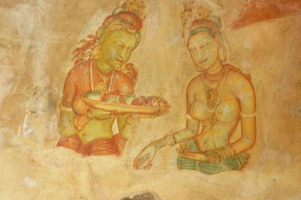 Wandmalerei Wolkenmädchen, Löwenfels, Sigiriya, Sri Lanka.