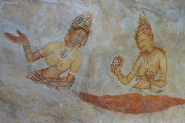 Wandmalerei Wolkenmädchen, Löwenfels, Sigiriya, Sri Lanka.