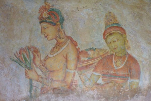 Wandmalerei Wolkenmädchen, Löwenfels, Sigiriya, Sri Lanka.